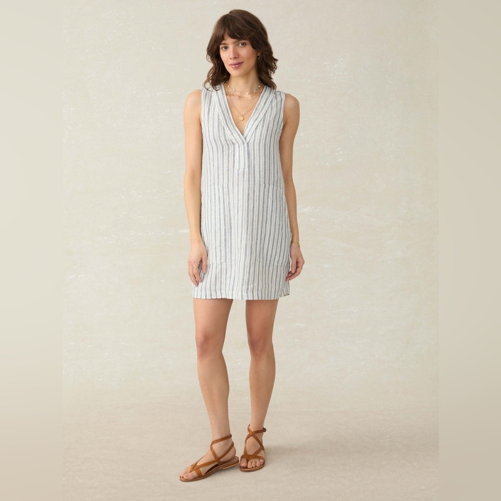 Faherty Cream Mini Dress with Navy Pinstripes